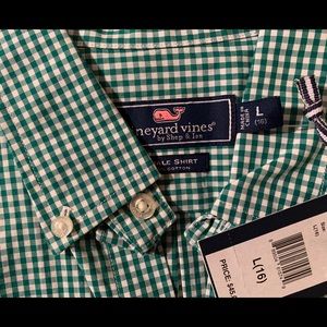 Vineyard Vines Boys L (16) Green Gingham Shirt